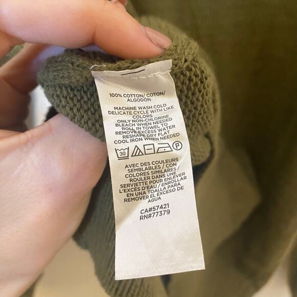Ann Taylor Olive Green Open Knit Balloon Sleeve Sweater Size XL - Picture 4 of 7